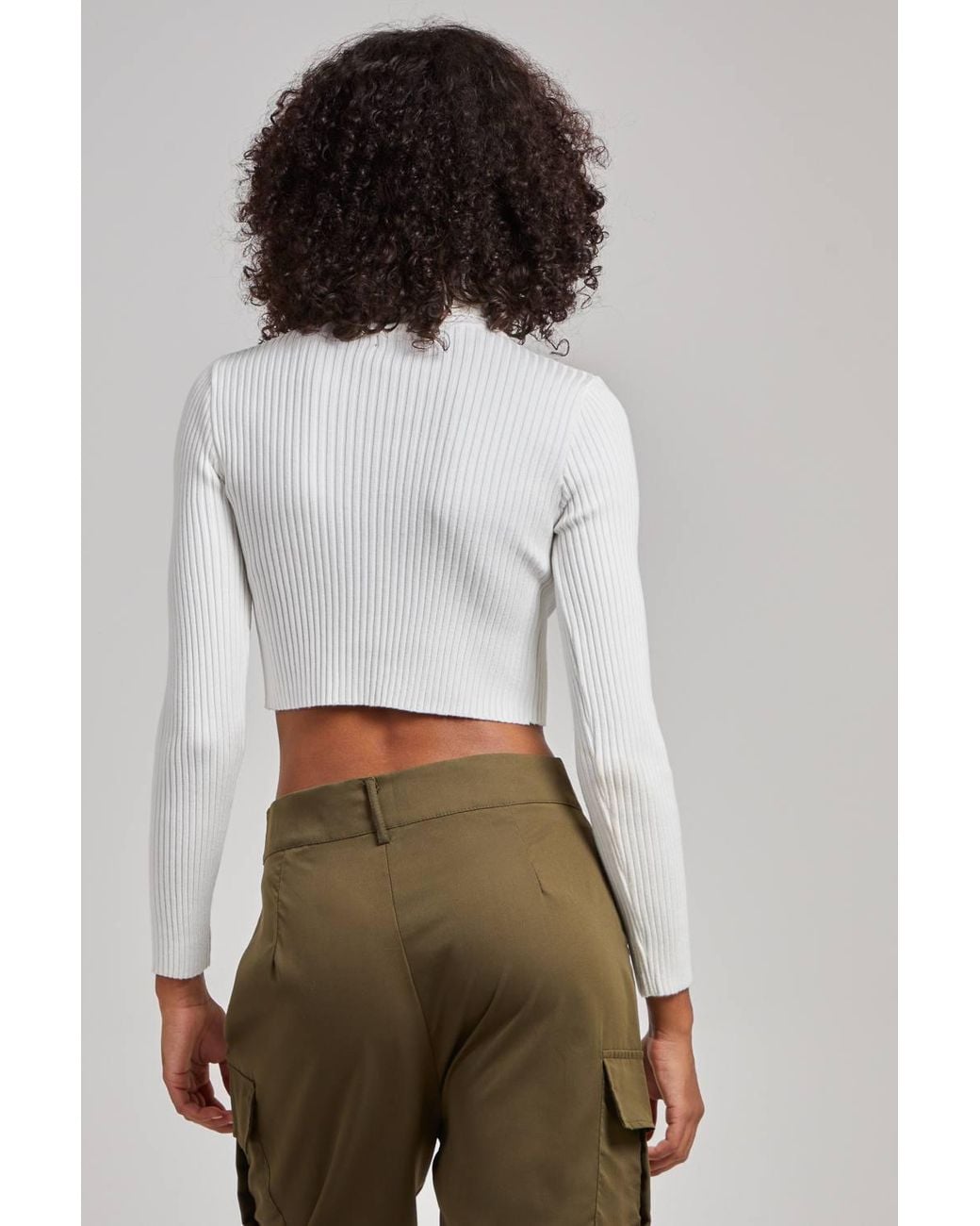Pink Vanilla White Ribbed Roll Neck Jumper W/ Cut Out Detail