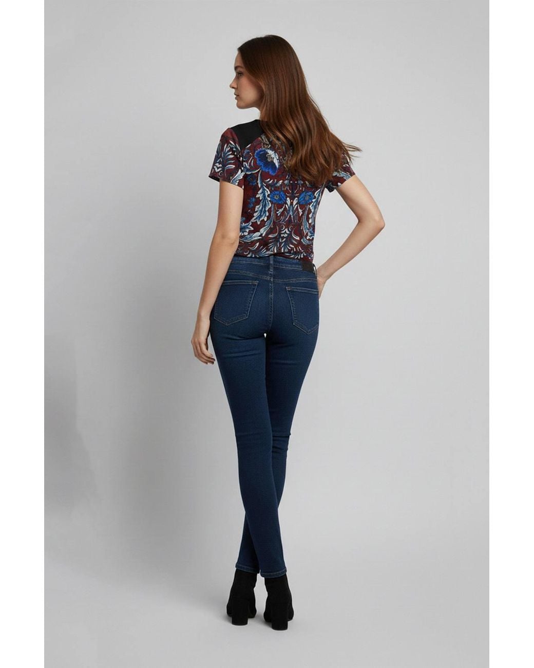 Cutie London Blue Floral Print Short Sleeve Top W/ Contrast Shoulders