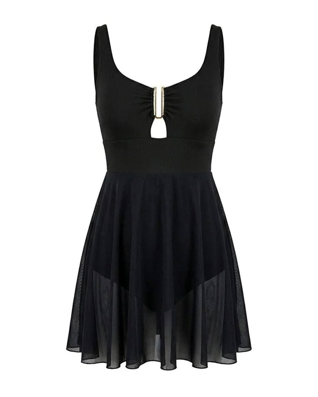 WOVCOR Black Hardware Detail Cut Out Mesh Panel Swimsuit