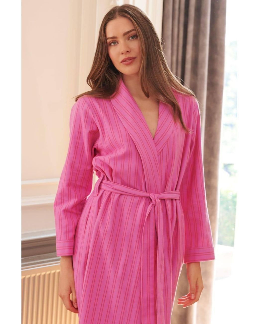British Boxers Pink "Westwood Stripe" Brushed Cotton Dressing Gown