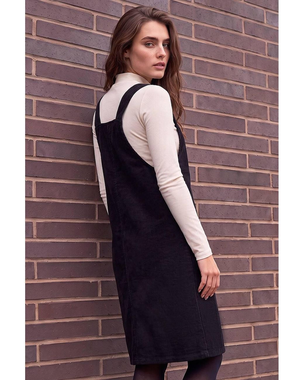 Roman Black Petite Corduroy Pinafore Dress