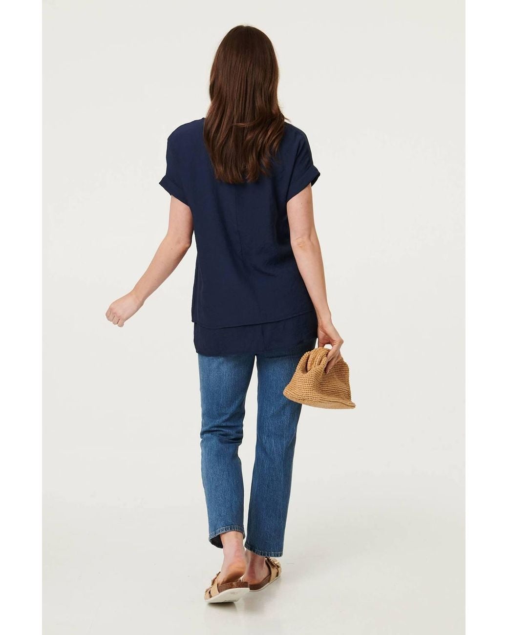 Izabel London Blue Layered Hem Short Sleeve Tunic Top