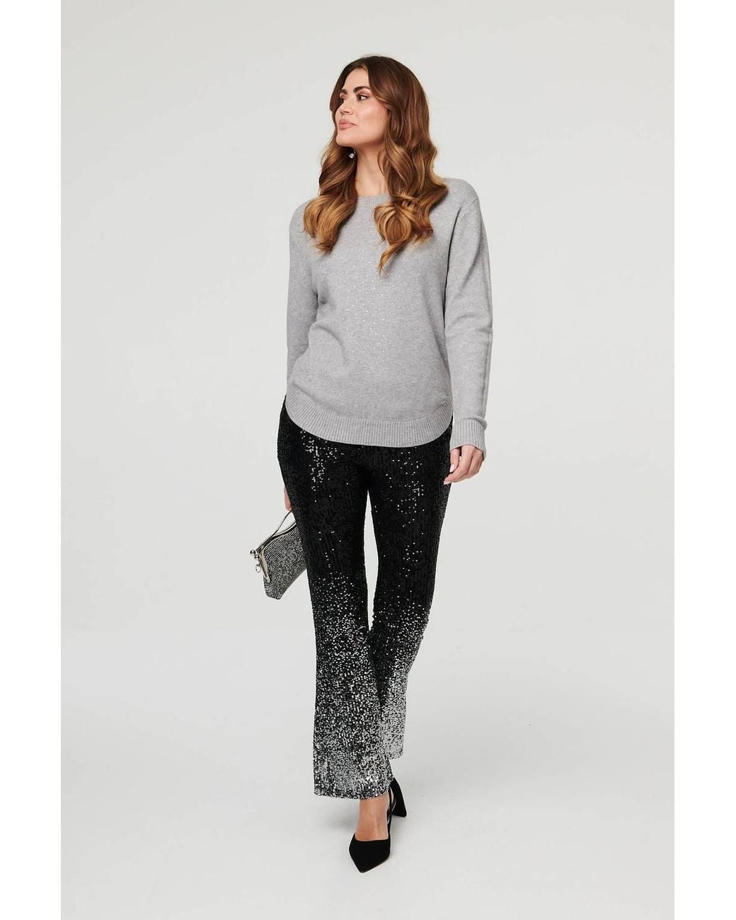 Izabel London Gray Sparkle Detail Relaxed Jumper