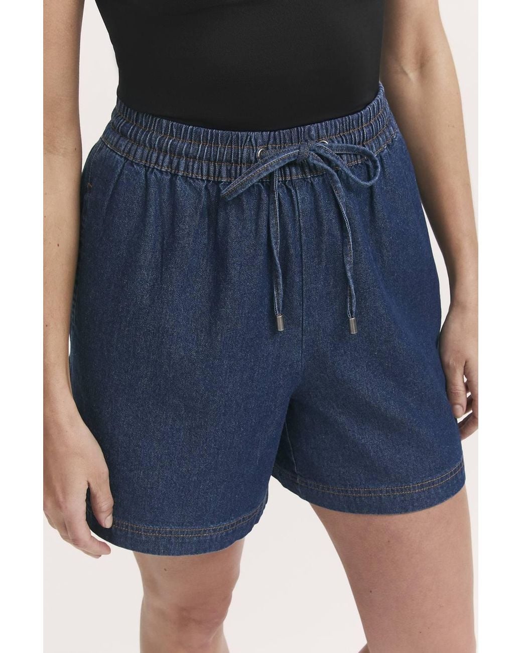 Finery London Blue Mid-Rise Relaxed Drawstring Short
