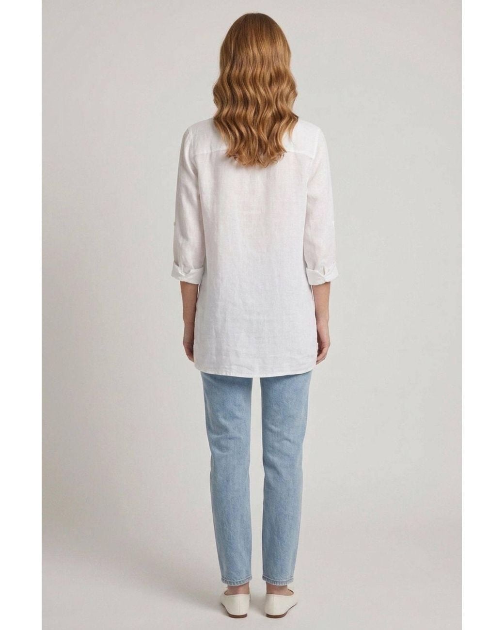 Izabel London Blue Sequin Trim 3/4 Sleeve Relaxed Shirt