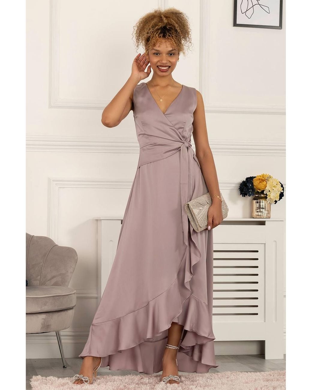 Jolie Moi Brown Kyleigh Frill Hem Maxi Dress