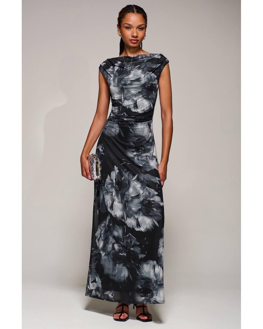 Jolie Moi Black Multiway Neckline Mesh Maxi Dress