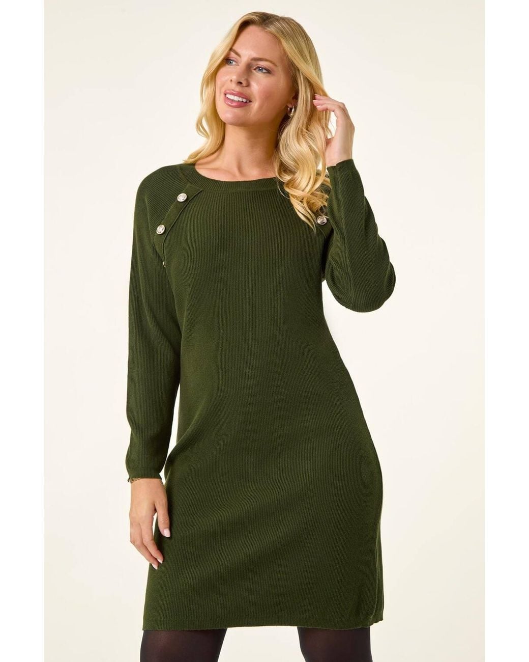 Roman Green Petite Button Detail Knit Dress