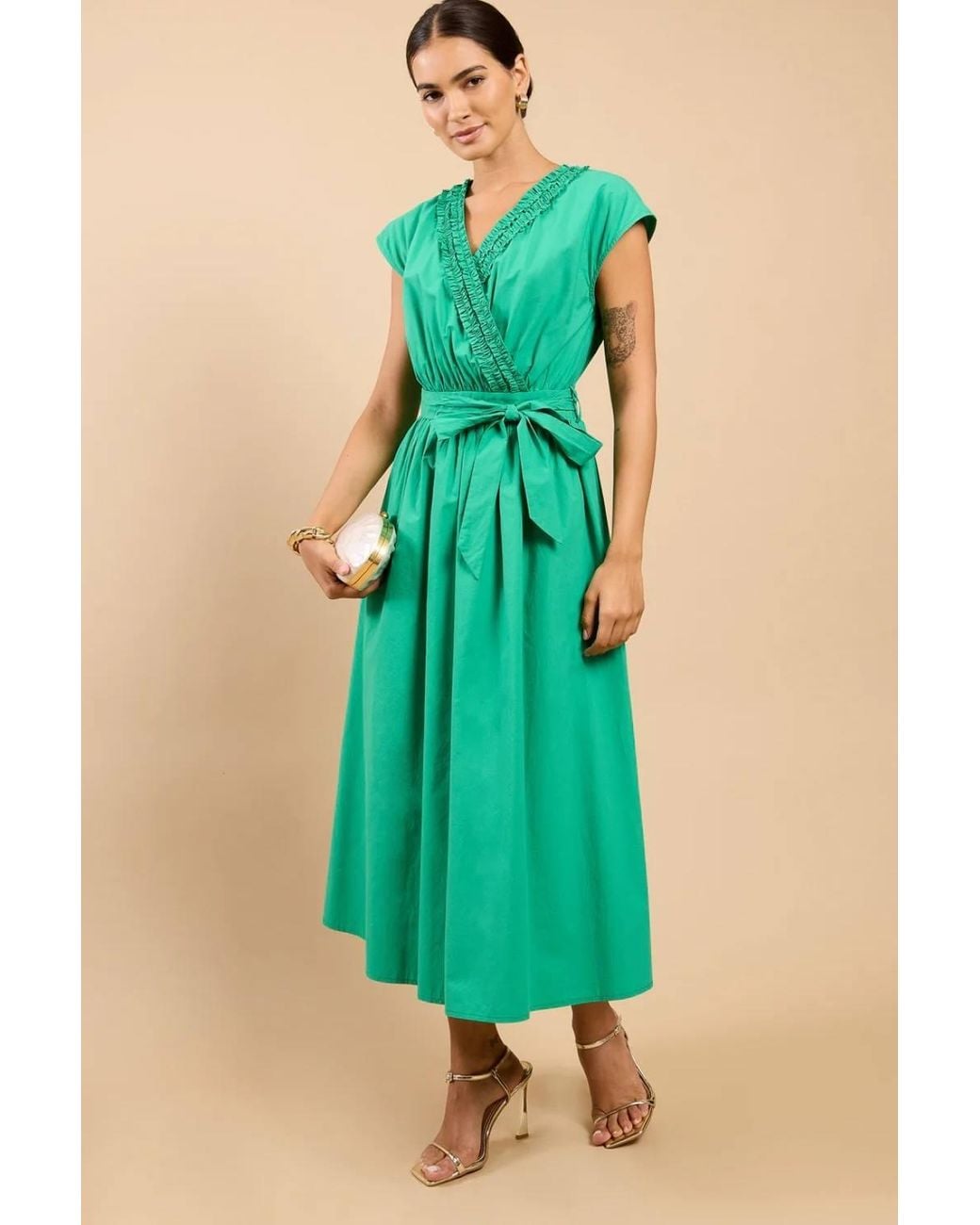 Little Mistress Green Frill Detail Midaxi Dress