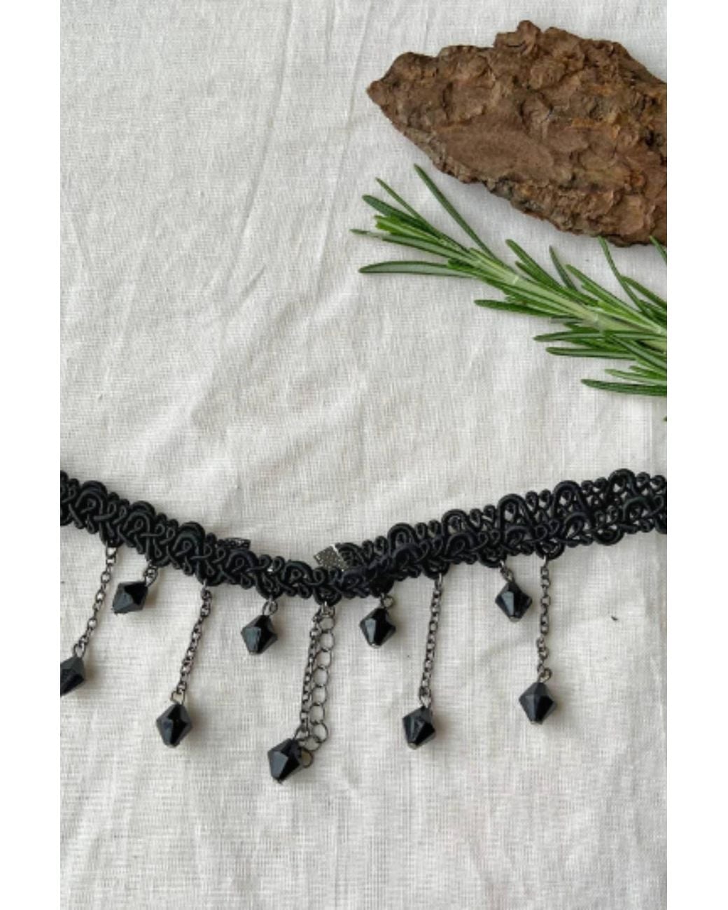 The Colourful Aura Natural Beaded Lace Victorian Gothic Emo Halloween Dangle Choker Necklace