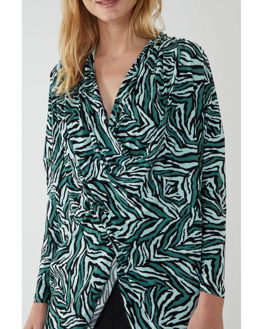 Blue Vanilla Green Draped Dip Hem Top