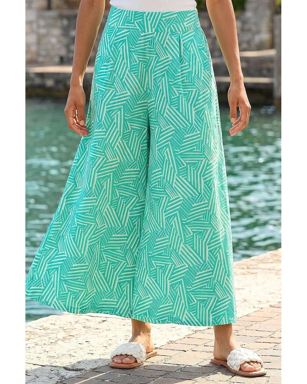 Roman Green Geometric Print Cullotte Trousers