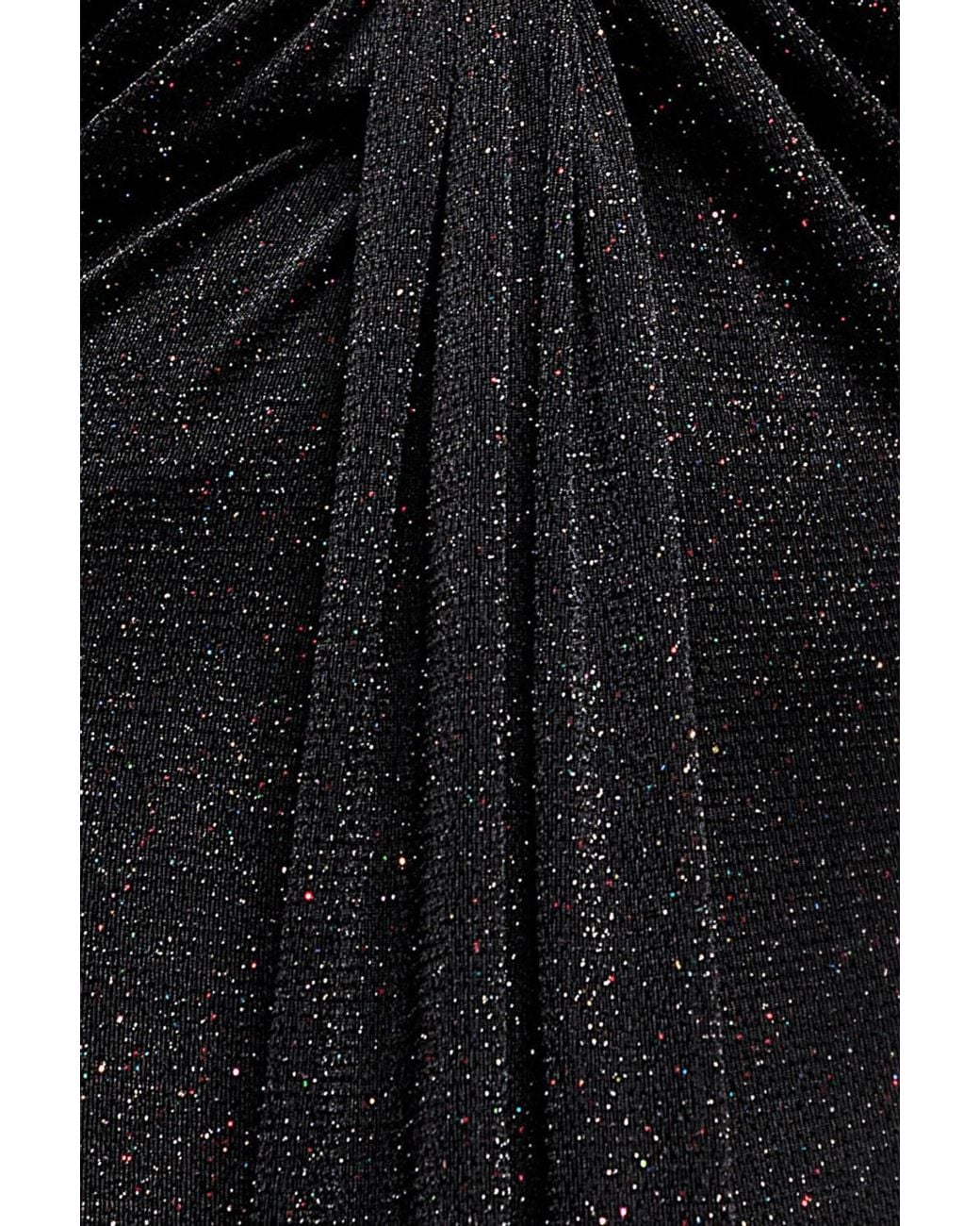 Goddiva Black Plunge Neck Long Sleeve Front Draped Lurex Maxi Dress