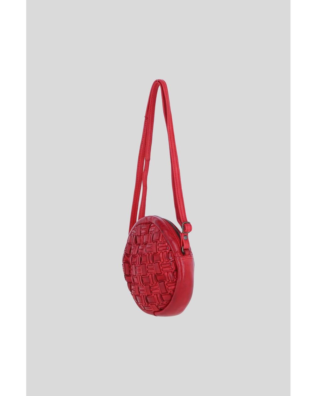 Ashwood Leather Red Leather Round Woven Crossbody Bag W/ Adjustable Strap
