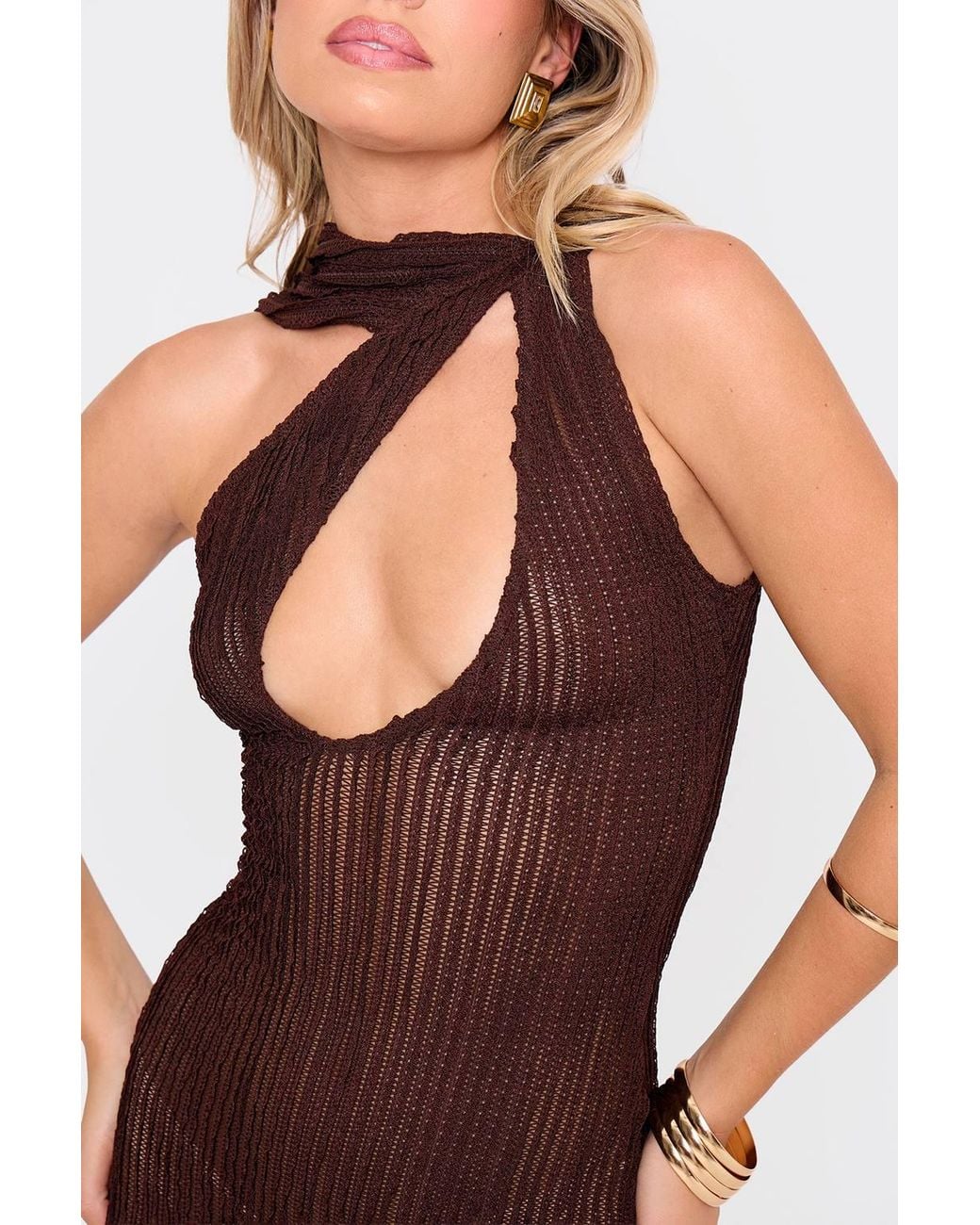 Public Desire Textured Scarf Detail Cut Out Maxi Dress