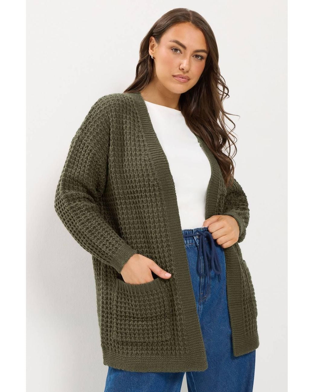 Yours Green Waffle Knit Cardigan