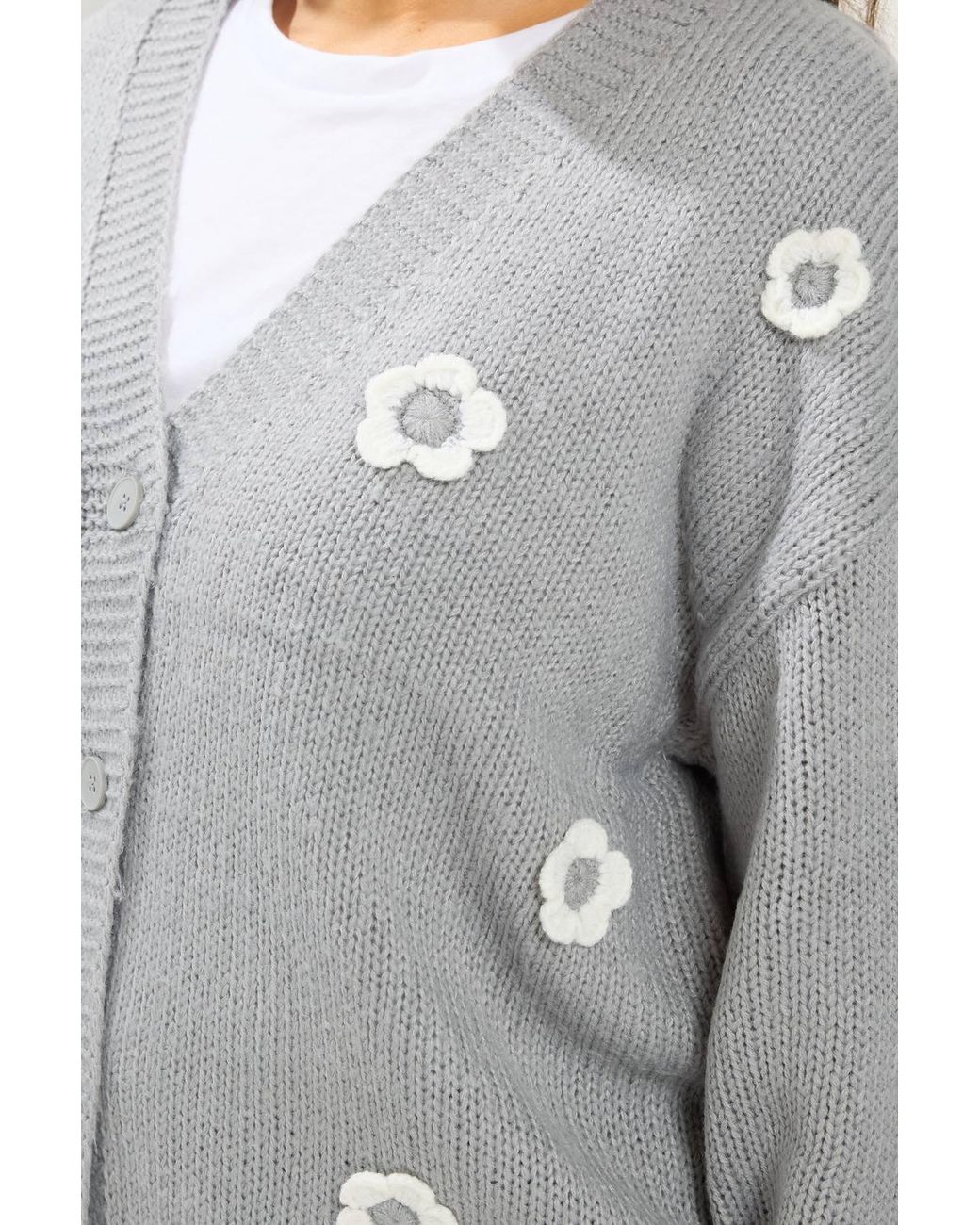 Yours Gray Applique Flower Cardigan