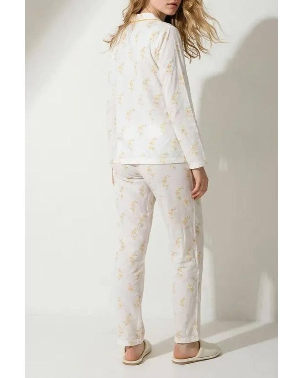WOVCOR Natural Floral Print Piped Revere Collar Long Sleeve Pyjama Set
