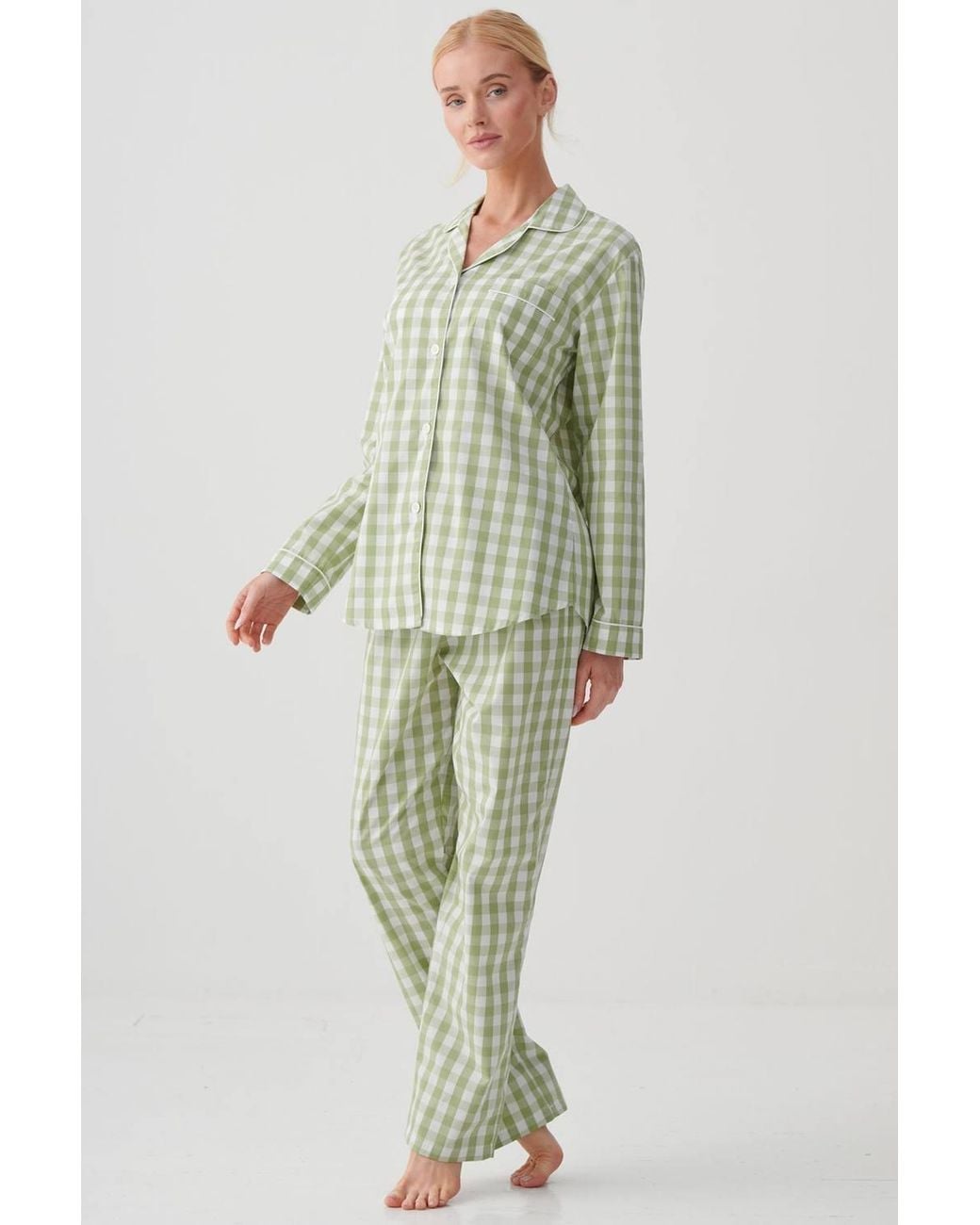 British Boxers Green "Field" Gingham Crisp Cotton Pyjama Set