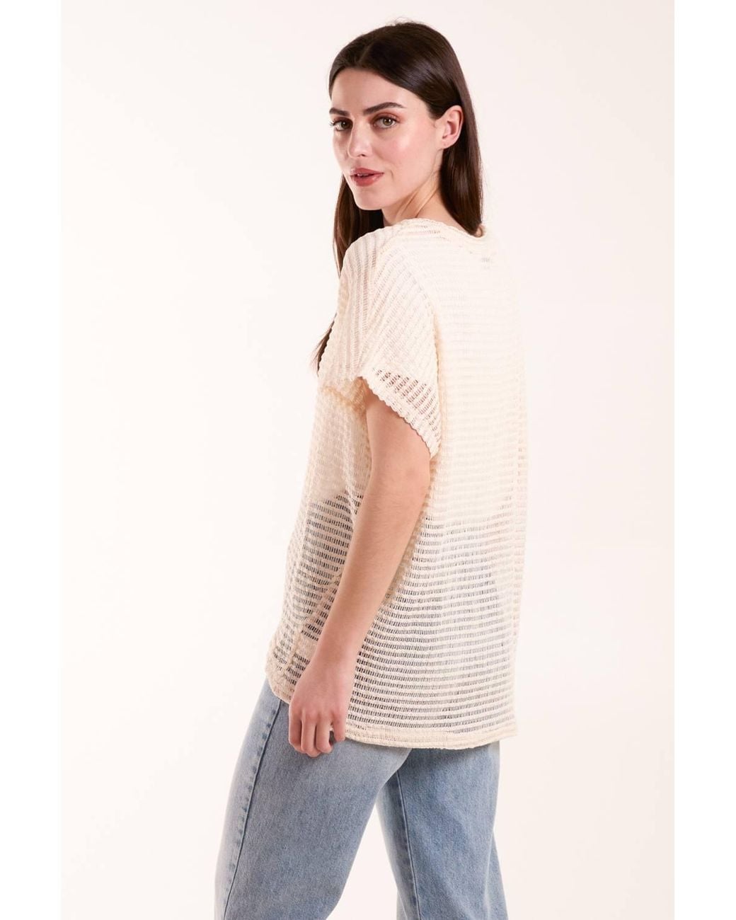Blue Vanilla Natural Crochet Batwing Oversized Top