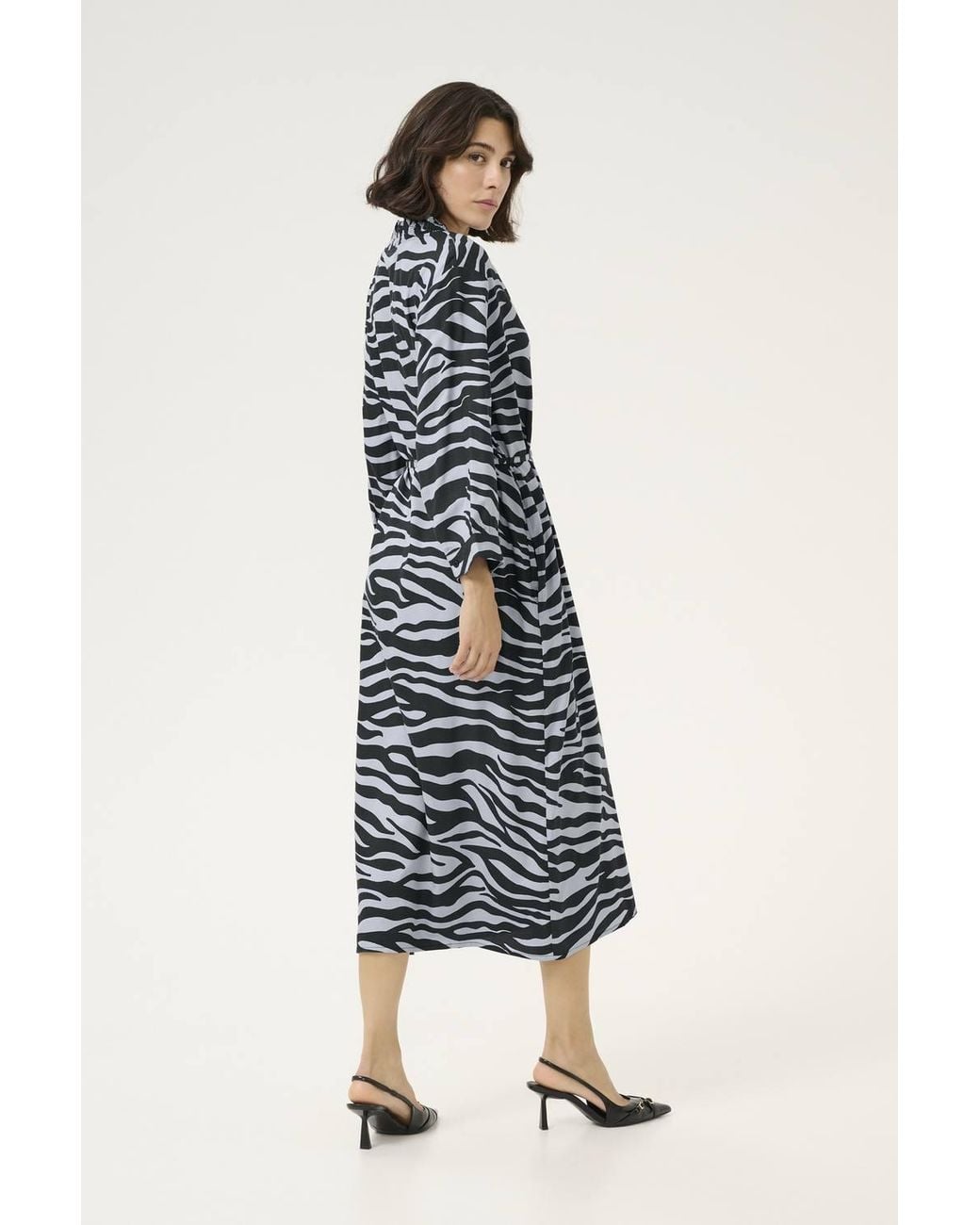 Kaffe Blue Kaolga Long Sleeve Midi Shirt Dress