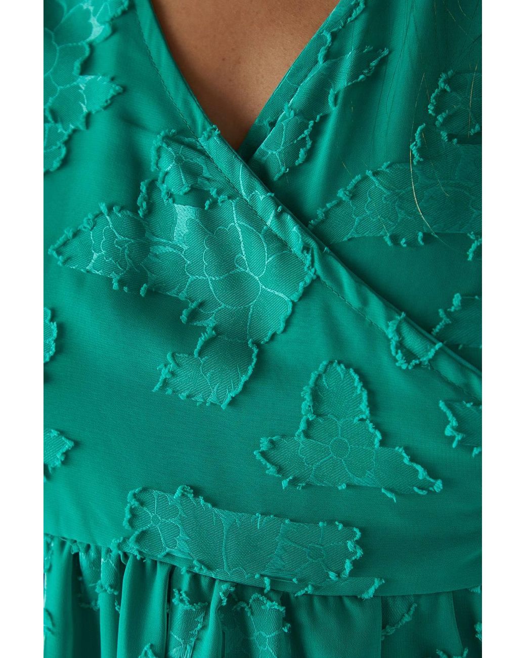Warehouse Green Burnout Chiffon Wrap Smock Midi Dress