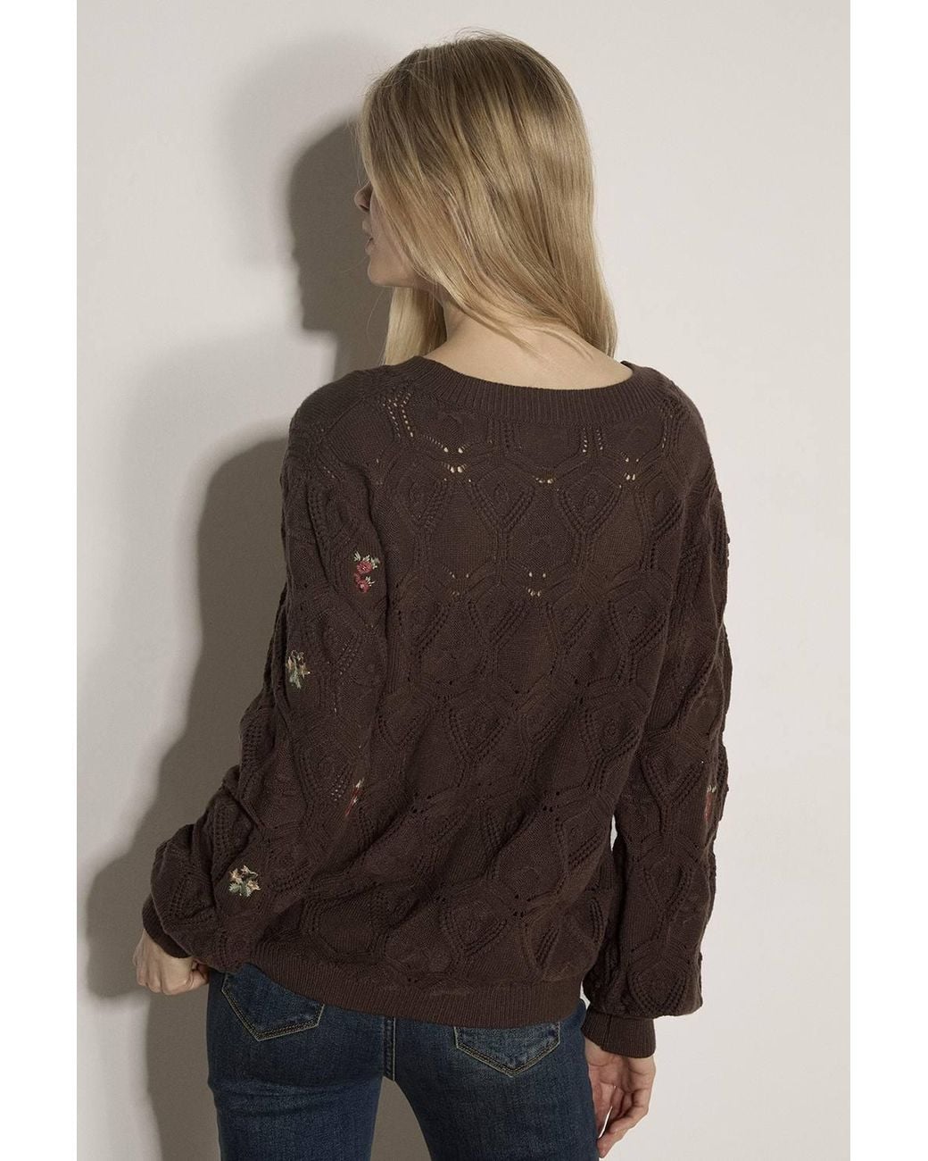 Apricot Black Pointelle Knit Floral Embroidered Jumper