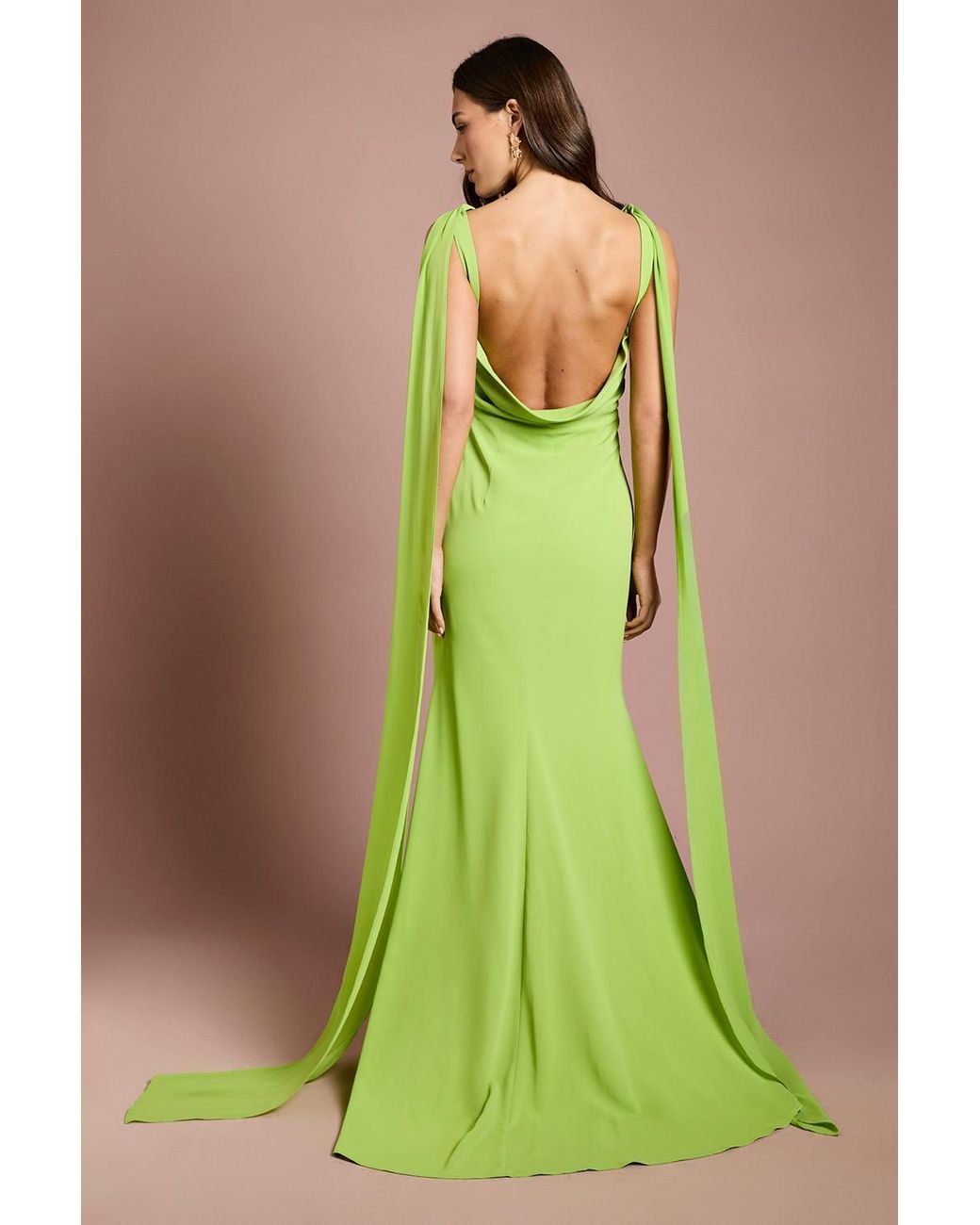 Coast Green Chiffon Detail Cowl Back Crepe Maxi Dress