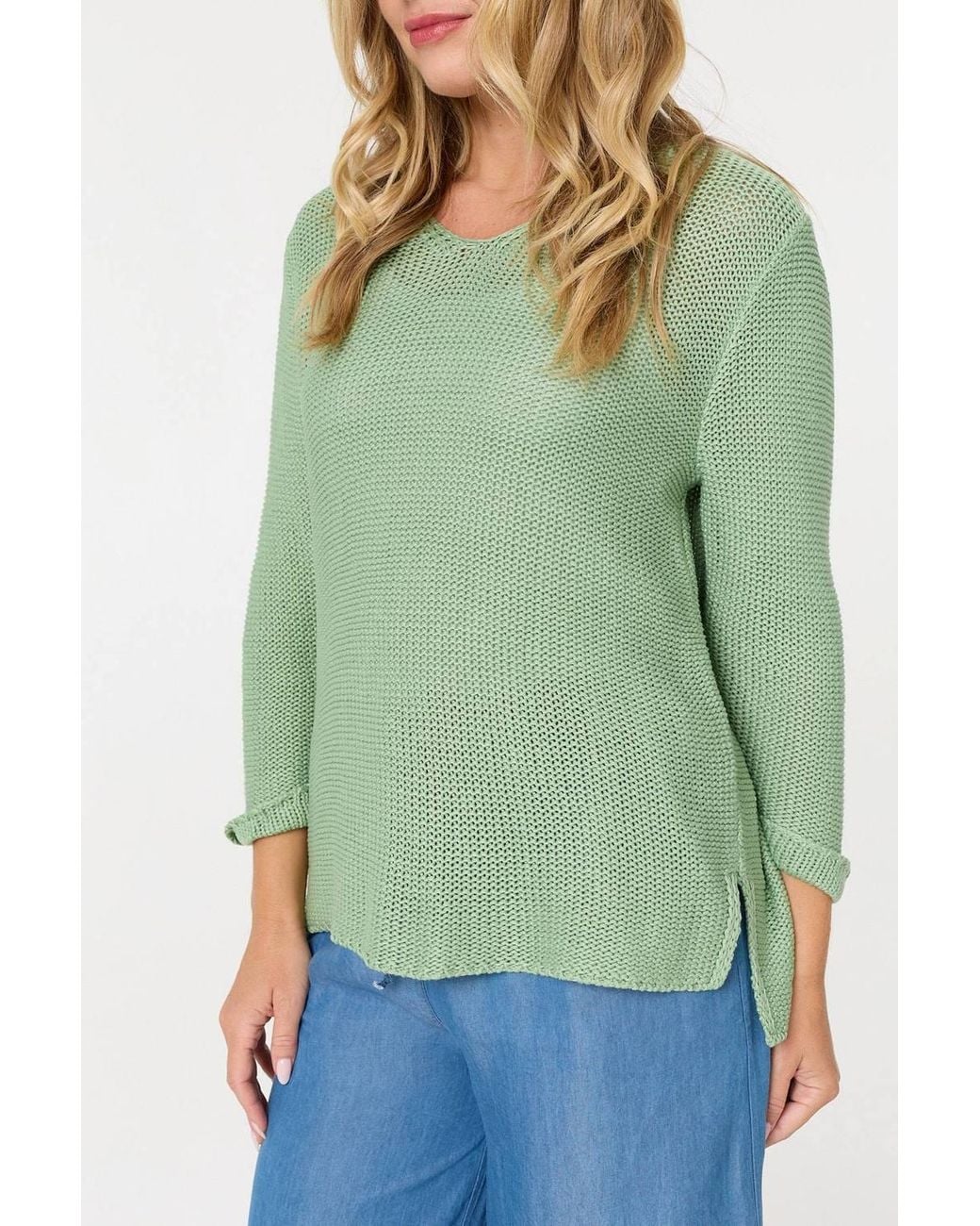 Izabel London Green Mesh Texture 3/4 Sleeve Relaxed Top
