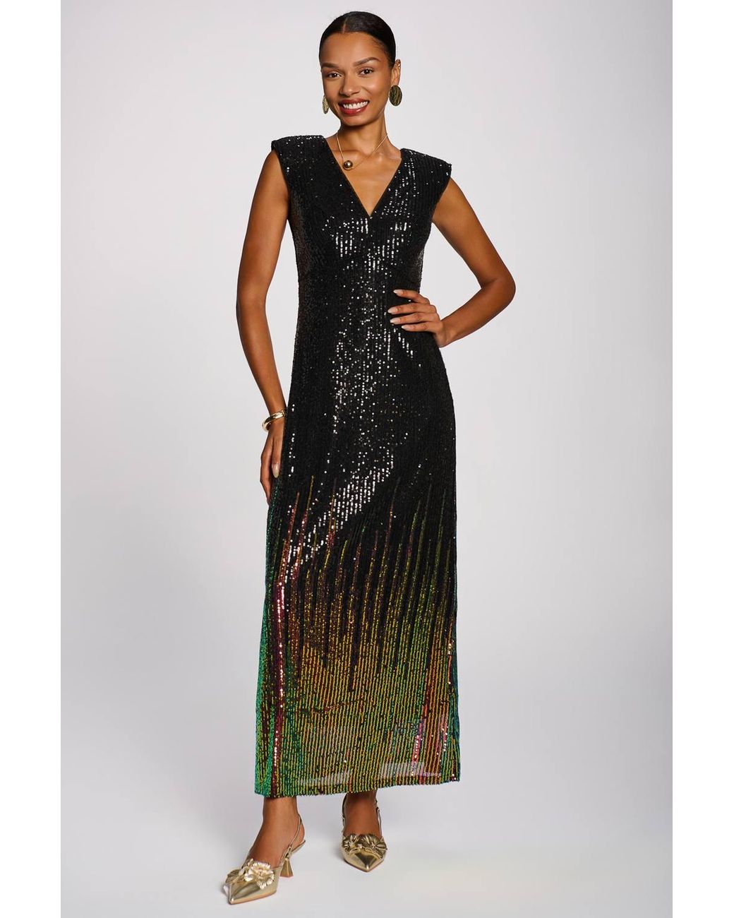 Jolie Moi Black Multi-Tone Patterned Sequin Maxi Dress