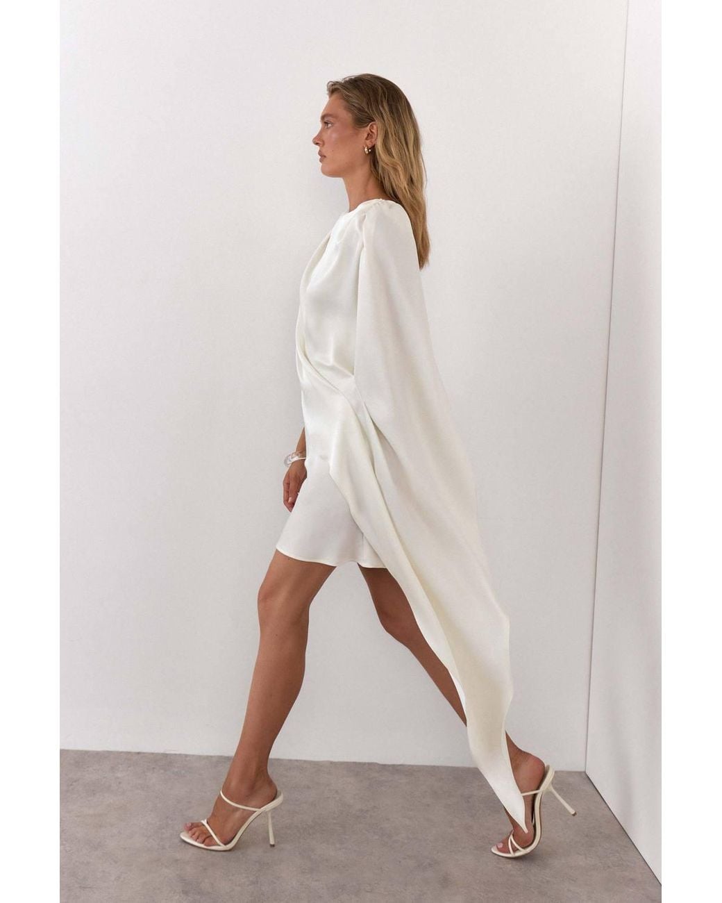 Warehouse Natural Premium Satin Draped Cape Mini Dress