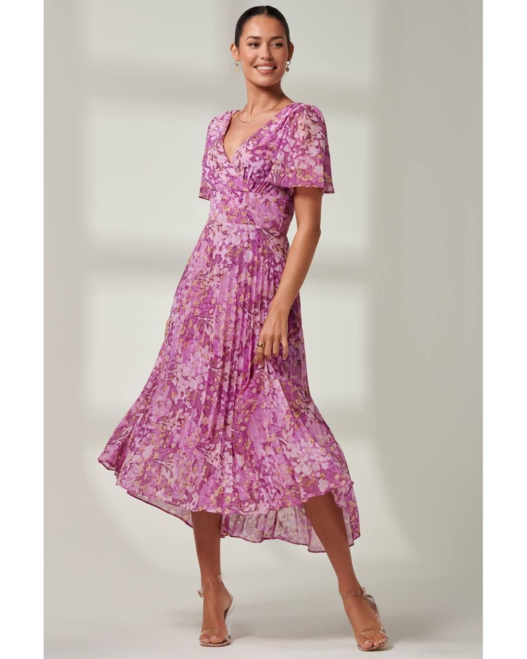 Jolie Moi Pink Vanya Wrap V-Neck Chiffon Maxi Dress