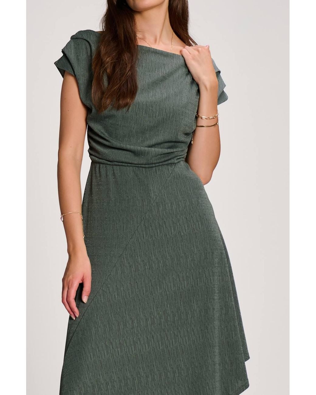 Jolie Moi Green Asymmmetric Draped Midi Dress