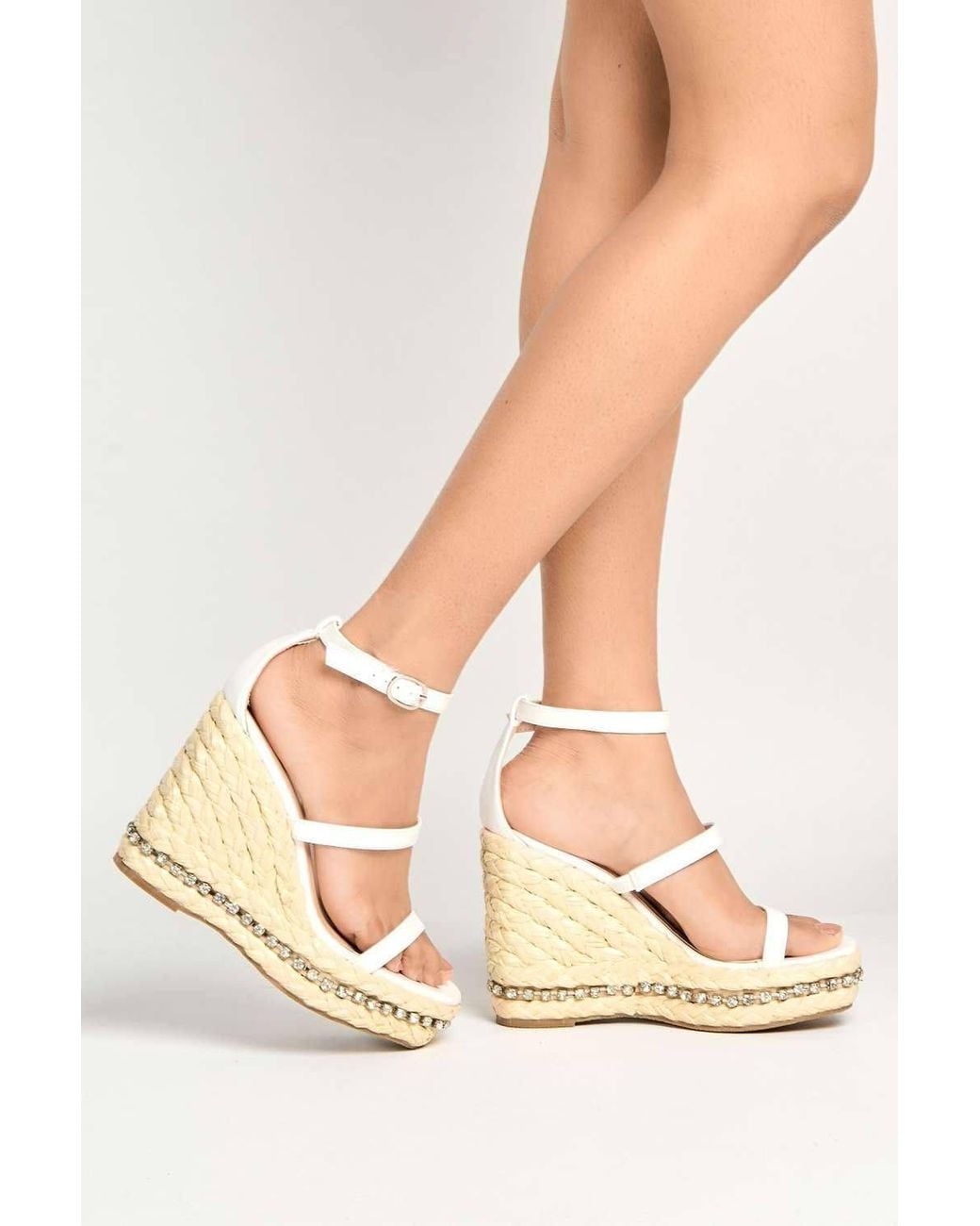 Miss Diva Natural Michelle Espadrille Ankle Strap Stud Sole Sandal Wedge