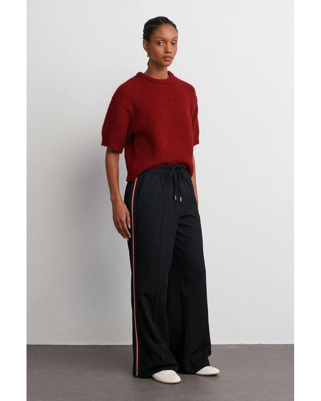 Dilvin Red Striped Wide-Leg Crepe Trousers