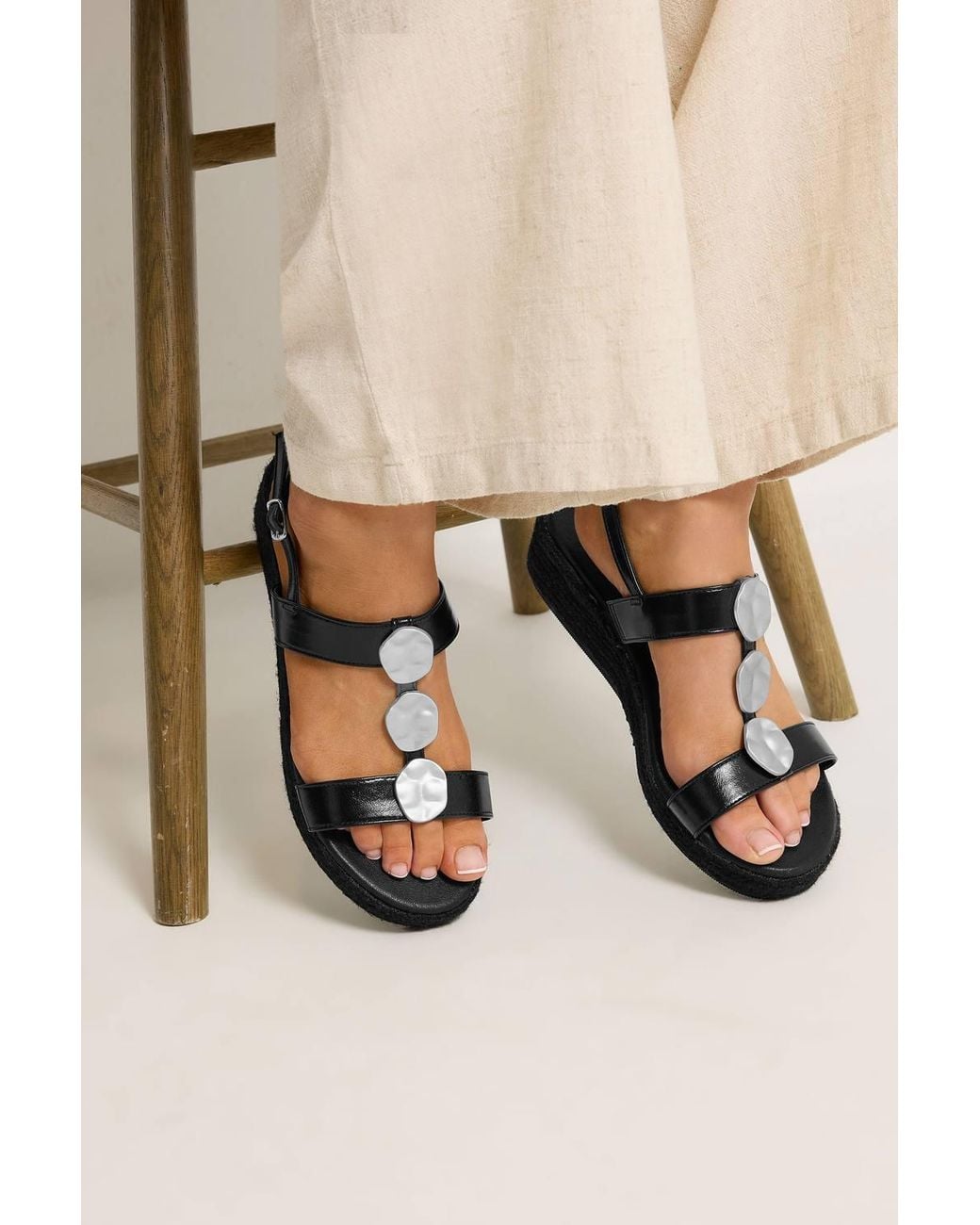 Yours Natural Hammered Disk Wedge Sandals