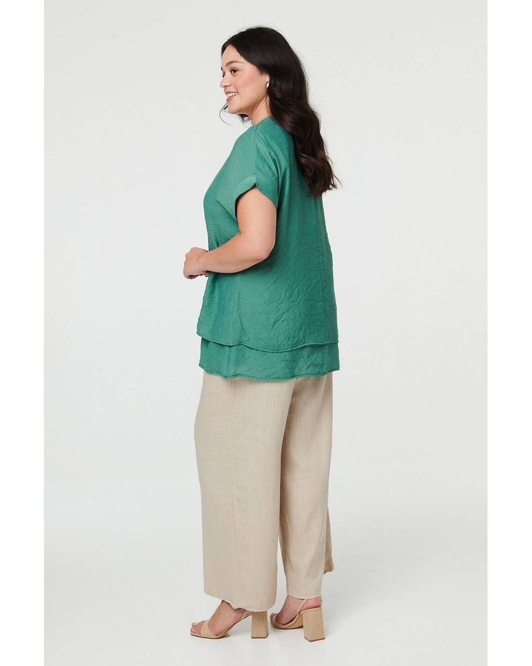 Izabel London Green Curve Layered Short Sleeve Tunic Top