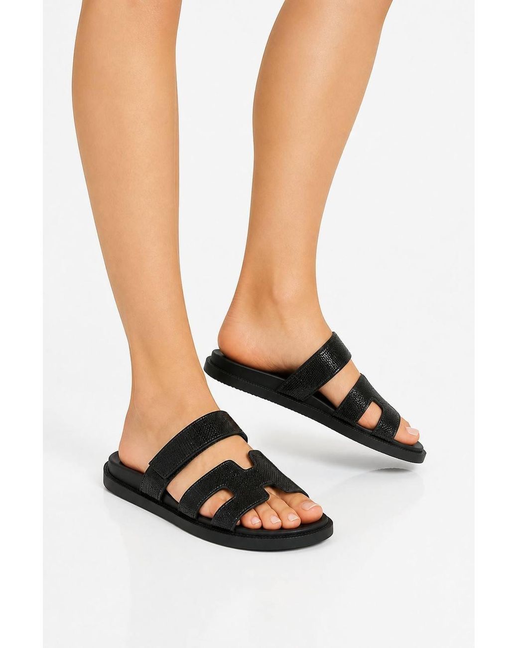 Miss Diva Natural Calla H Shape Velcro Strap Diamante Flat Sliders