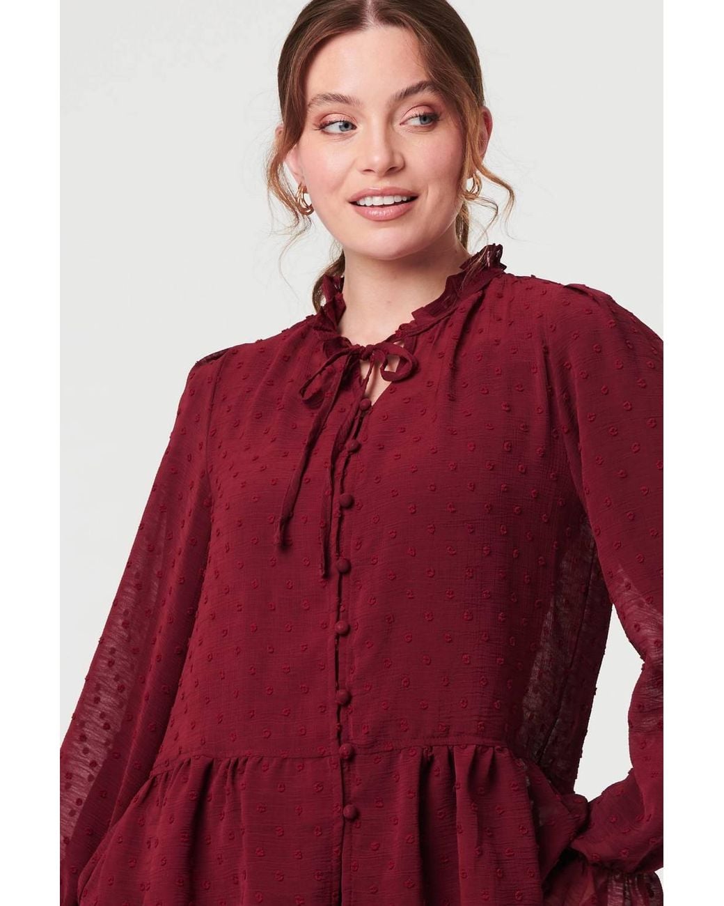 Izabel London Textured Semi Sheer Frilled Blouse