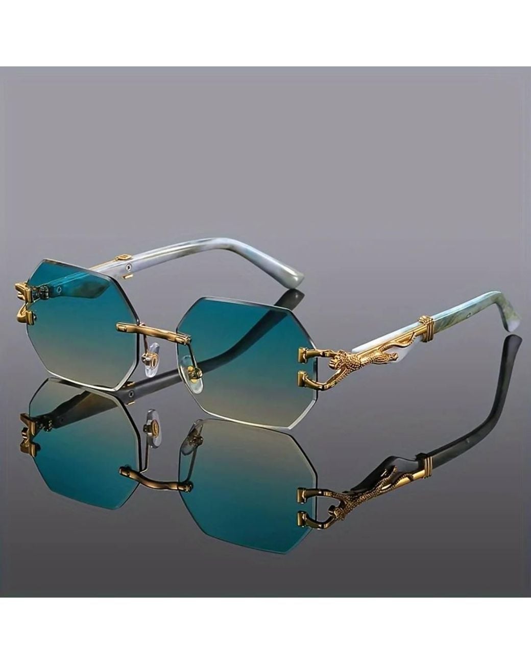 AJVANI Blue Geometric Rimless Oval Sunglasses Shades