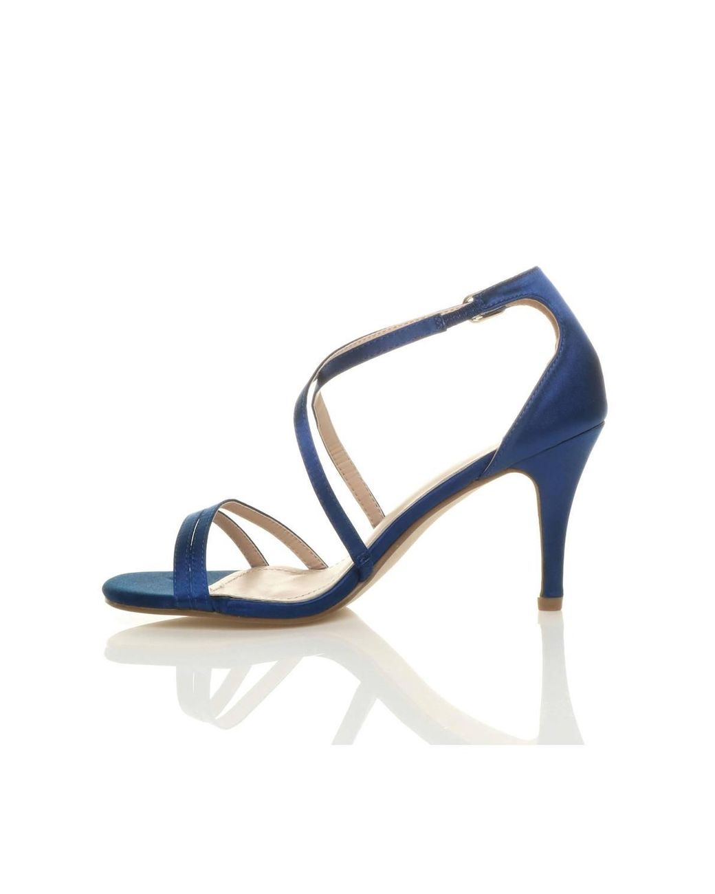 AJVANI Blue Mid Heel Crossed Straps Wedding Bridal Sandals