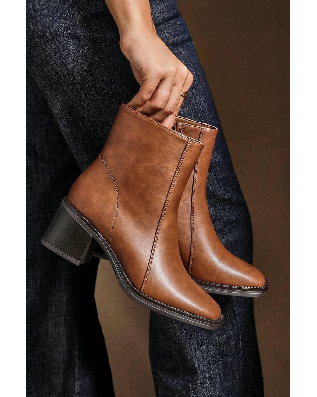 Linzi Brown Wander Faux Leather Heeled Ankle Boot