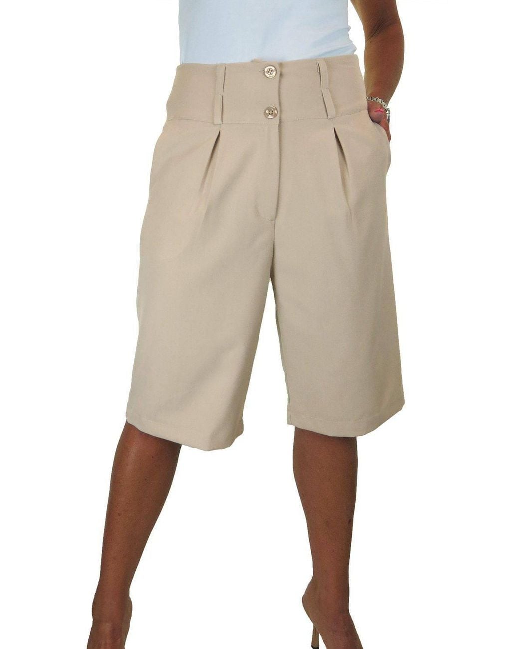Paulo Due Natural Tailored Wide Leg Knee Shorts