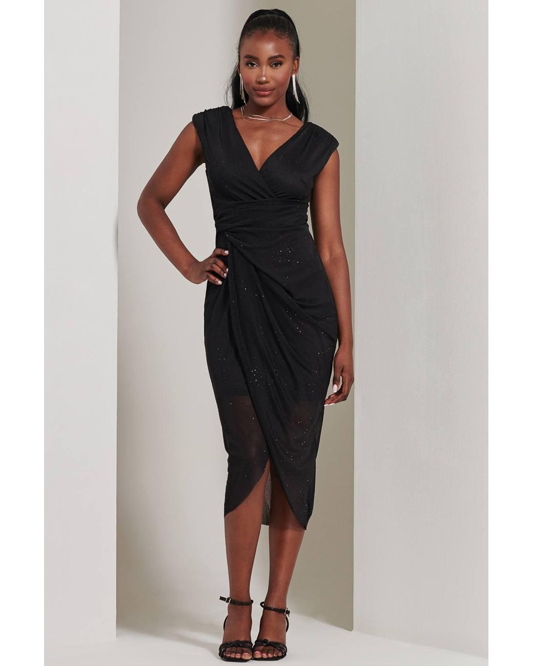 Jolie Moi Black Yiskah Wrap Bodice Pencil Dress
