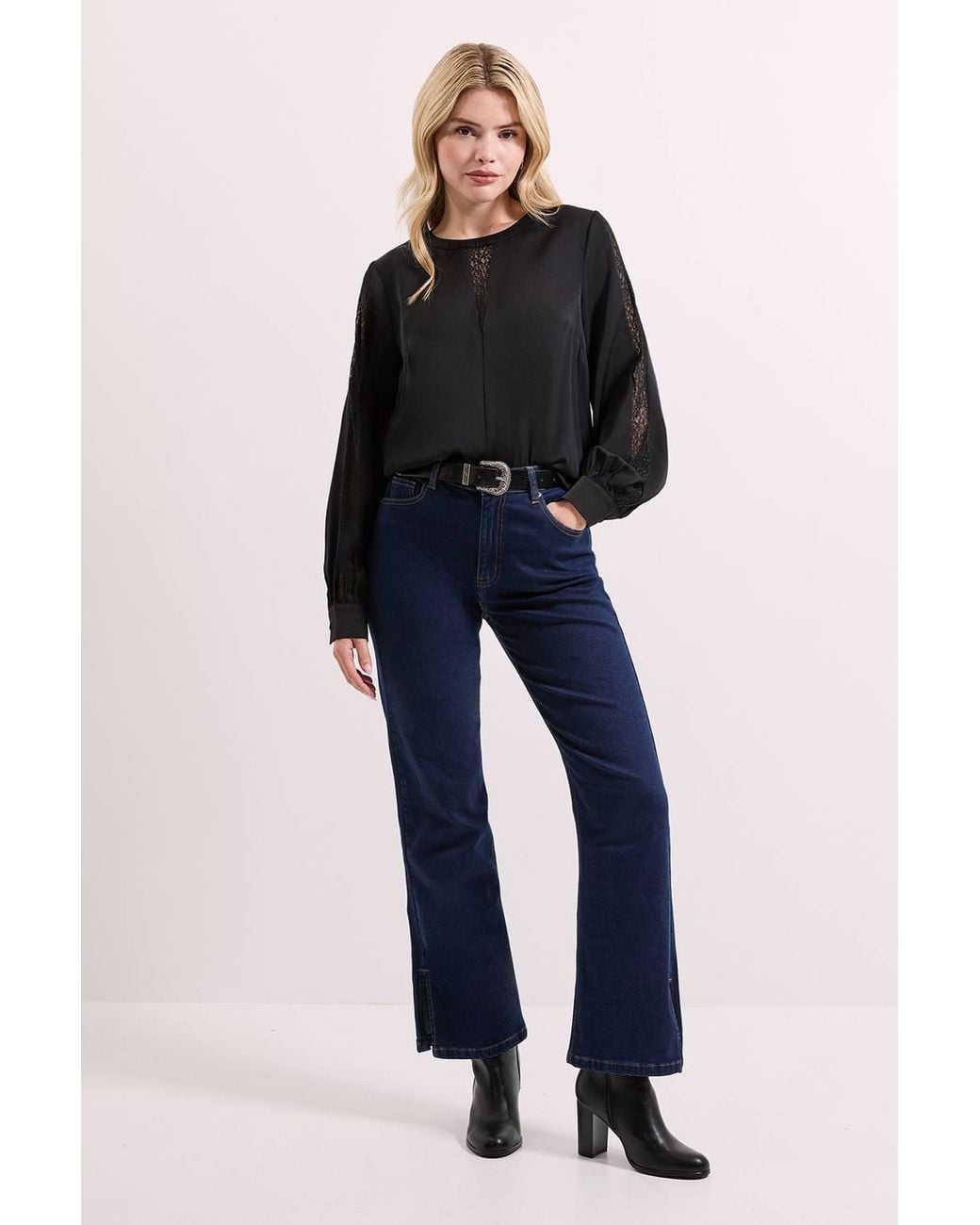 Dorothy Perkins Blue Lace Insert Long Sleeve Blouse
