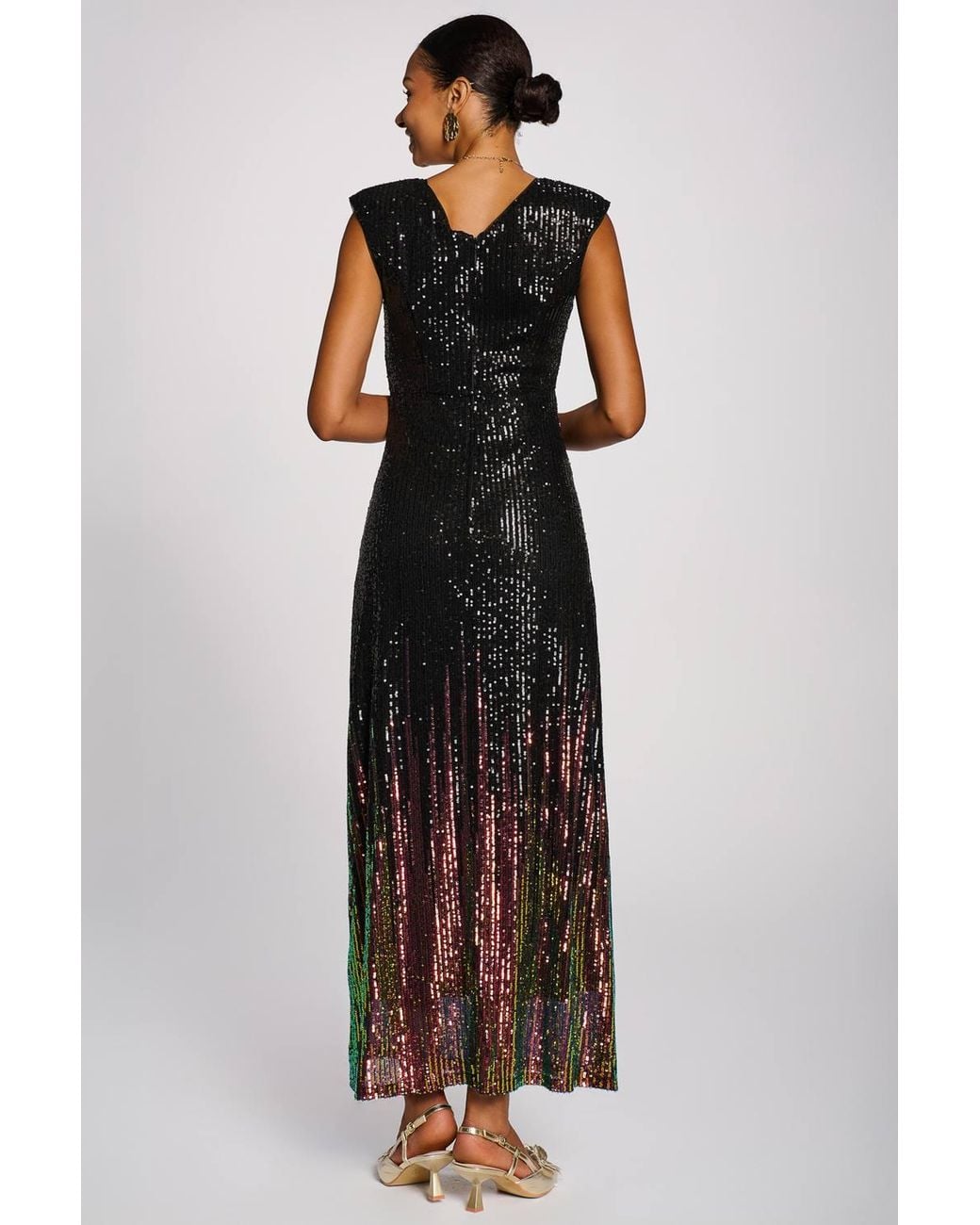 Jolie Moi Black Multi-Tone Patterned Sequin Maxi Dress