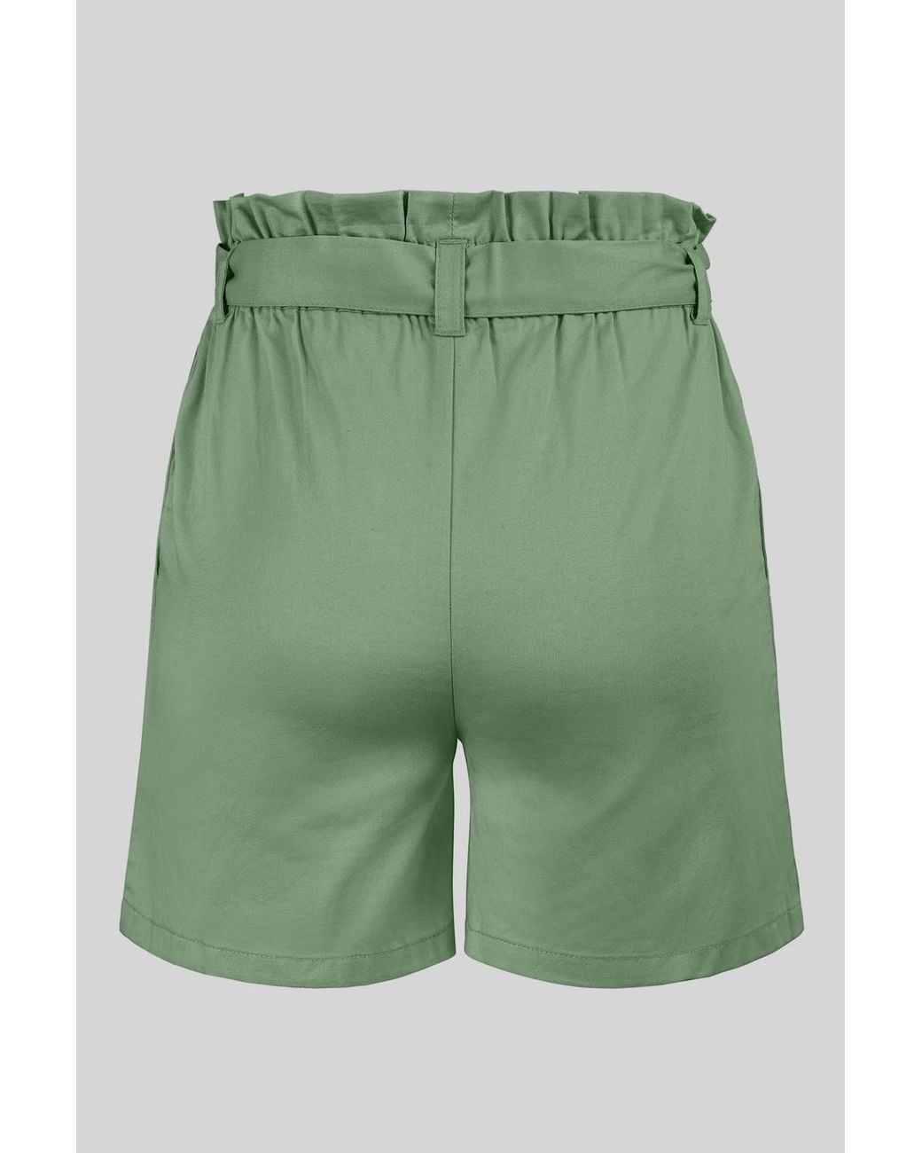 Enorsia Green Cotton Stretch Comfort Fit Paperbag Shorts