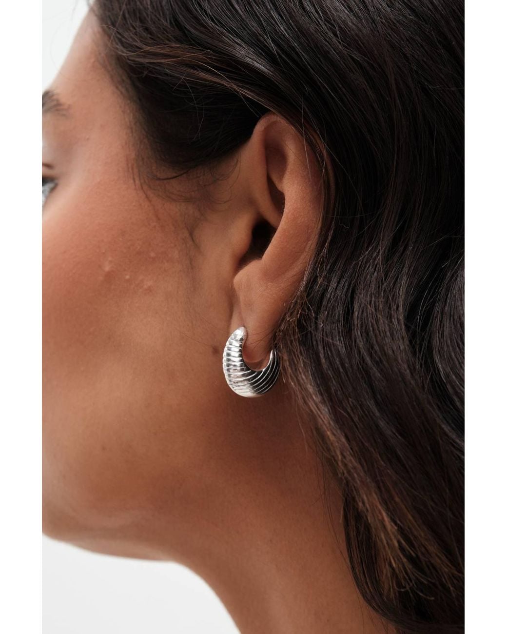 Simply Silver Metallic Sterling 925 Polished Textured Hoop Earrings