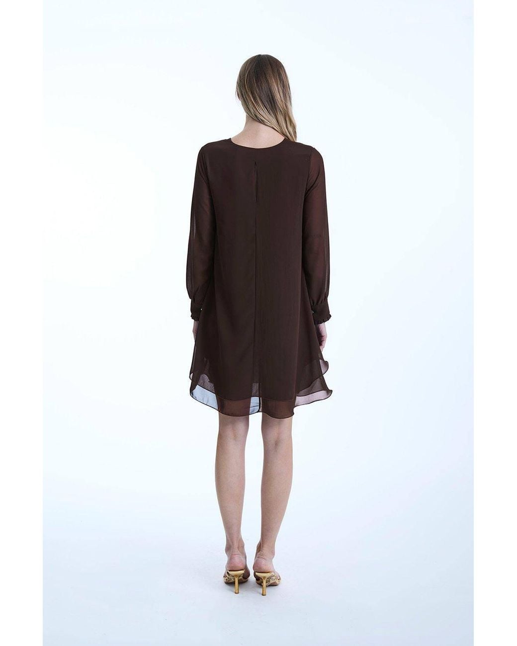James Lakeland Brown Long Sleeve Wave Hem Dress