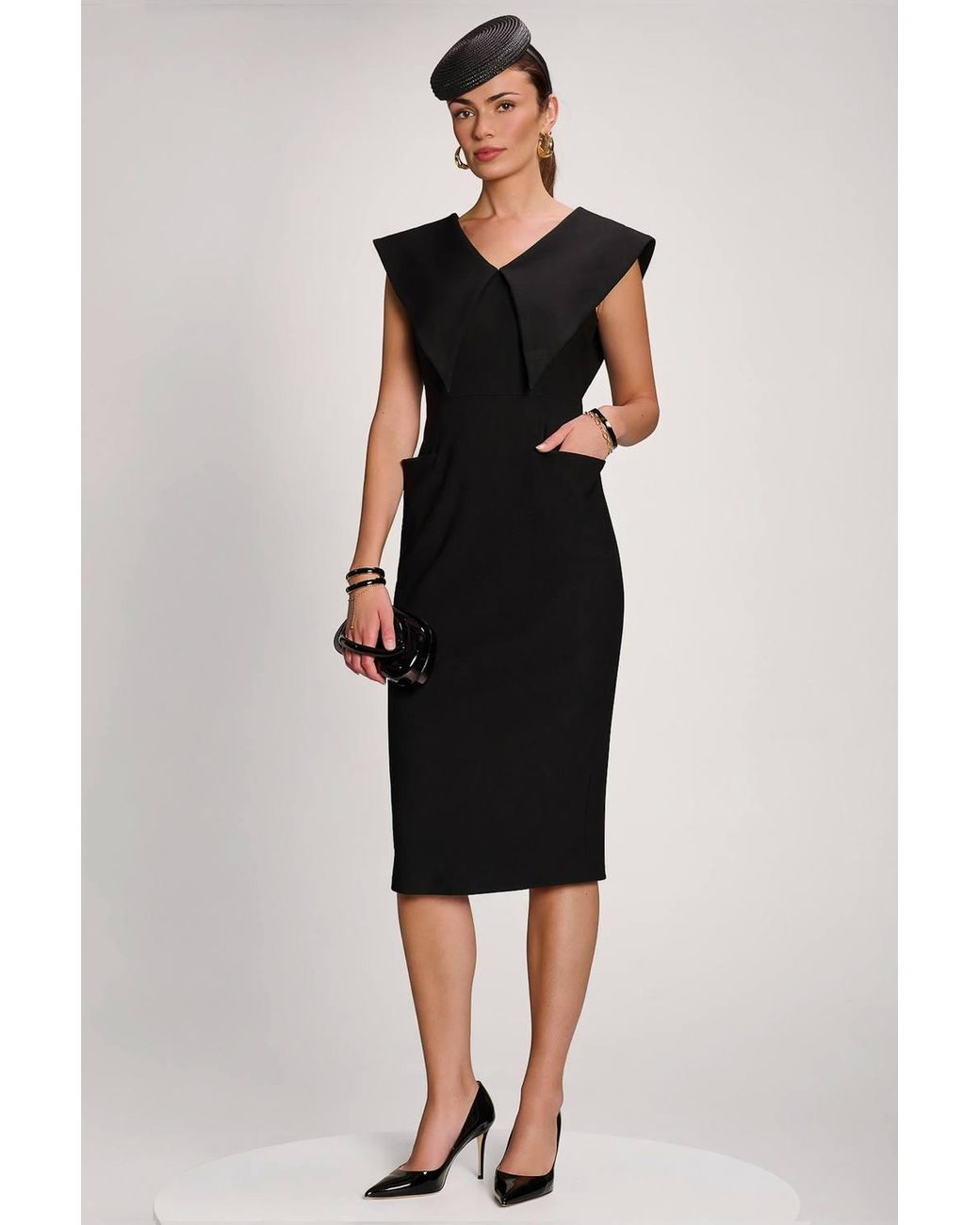 Jolie Moi Black Statement Collar Hourglass Midi Dress